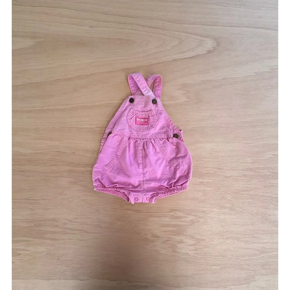 VTG Oshkosh Vestbak Baby Pink Overall Bubble Romper 24M USA Made
